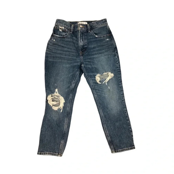 Abercrombie & Fitch High Rise Mom Jeans | Distressed Medium Wash  | Size 26 - Picture 1 of 4